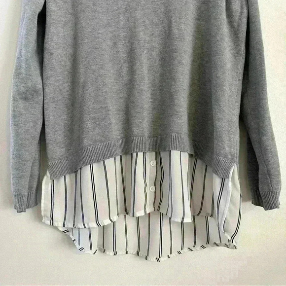 Adrianna‎ Papell Sweater Women's Large Layered V-Neck Grey Ivory Formal Casual - Picture 6 of 15